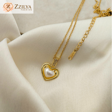Pearl heart anti tarnish necklace for women