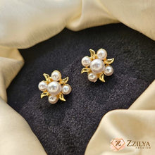 Elegant Gold Floral Pearl Cluster Stud Earrings - Zzilya Fashion