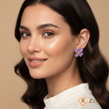 Zzilya Fashion Purple & Gold Flower Stud Earrings: Korean Trend