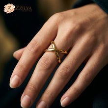Gold Plated X-Cross Statement Ring | ZZILYA Fashion
