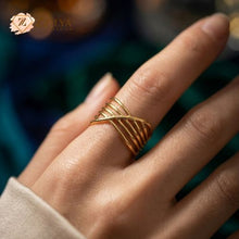 Minimalist crossover gold ring with a multi-strand stacked look, waterproof and tarnish-free stainless steel jewelry by zzilya fashion Jewellery