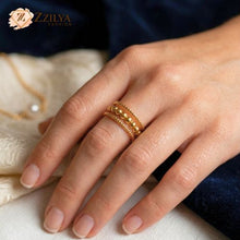 ZZILYA Fashion Beaded Triple Layer Gold Ring | Adjustable Stacked Band