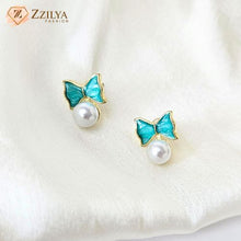 Pearl bow stud korean earrings