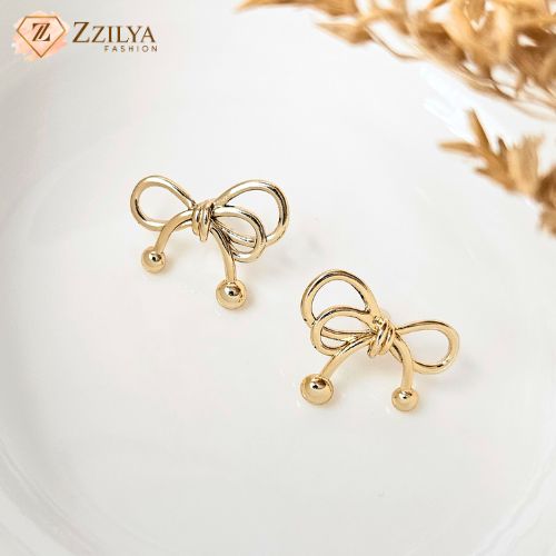 Golden Bow cute korean earrings