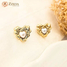 Pearl heart gold anti tarnish earrings