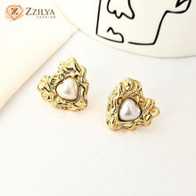 Pearl heart gold anti tarnish earrings