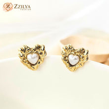 Pearl heart gold anti tarnish earrings