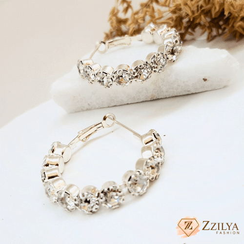 Radiant Crystal Silver Hoops