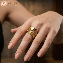 Women Wearing Golden anti tarnish leaf design ring by zzilya Fashion