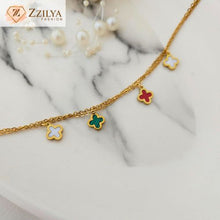 ZzilyaFashion gold clover charm bracelet with multi-color charms, anti-tarnish and hypoallergenic