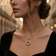 Gold interlocking circle pendant necklace with crystals by Zzilya Fashion.