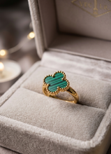 Gold Clover ring with a green enamel in a jewelry box by zzilya fashion Jewellery