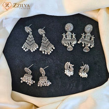 Rakhi gift set featuring 4 pairs of premium oxidized silver ethnic earrings for sisters by zzilya fashion