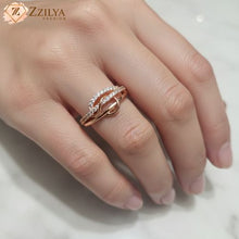 Rose Gold Tarnish-Free Adjustable Infinity Knot Ring with Zirconia Accents - Zzilya Fashion