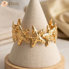 Golden Tarnish-Free Starfish Statement Cuff Bracelet for Women - Textured Gold Jewelry - Zzilya Fashion