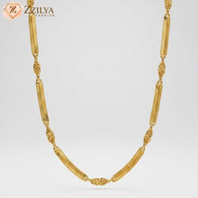 Zzilya Fashion anti-tarnish gold neckchain featuring alternating textured rectangular bars and twisted decorative links on a clean white background.