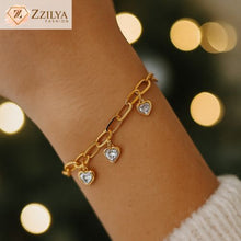 Zzilya Fashion minimal gold heart charm bracelet with crystal accents, anti-tarnish and hypoallergenic