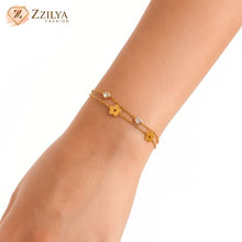 ZzilyaFashion floral anti-tarnish gold-plated bracelet with daisy flower charms and crystal stones for women