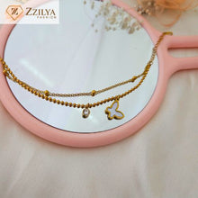 Gold butterfly bracelet with beaded chain – stylish hypoallergenic bracelet for daily wear