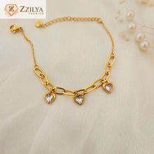 Gold-plated heart charm bracelet with crystals, perfect for daily wear and gifting