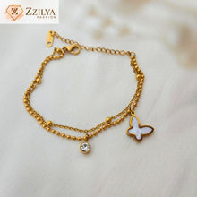 Dainty gold beaded bracelet with butterfly charm – hypoallergenic stainless steel jewelry