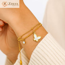 Gold plated butterfly charm beaded bracelet for women – anti tarnish, hypoallergenic everyday jewelry