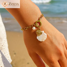 Zzilya Fashion seashell charm bracelet with pearl and gold chain – anti-tarnish vacation jewelry